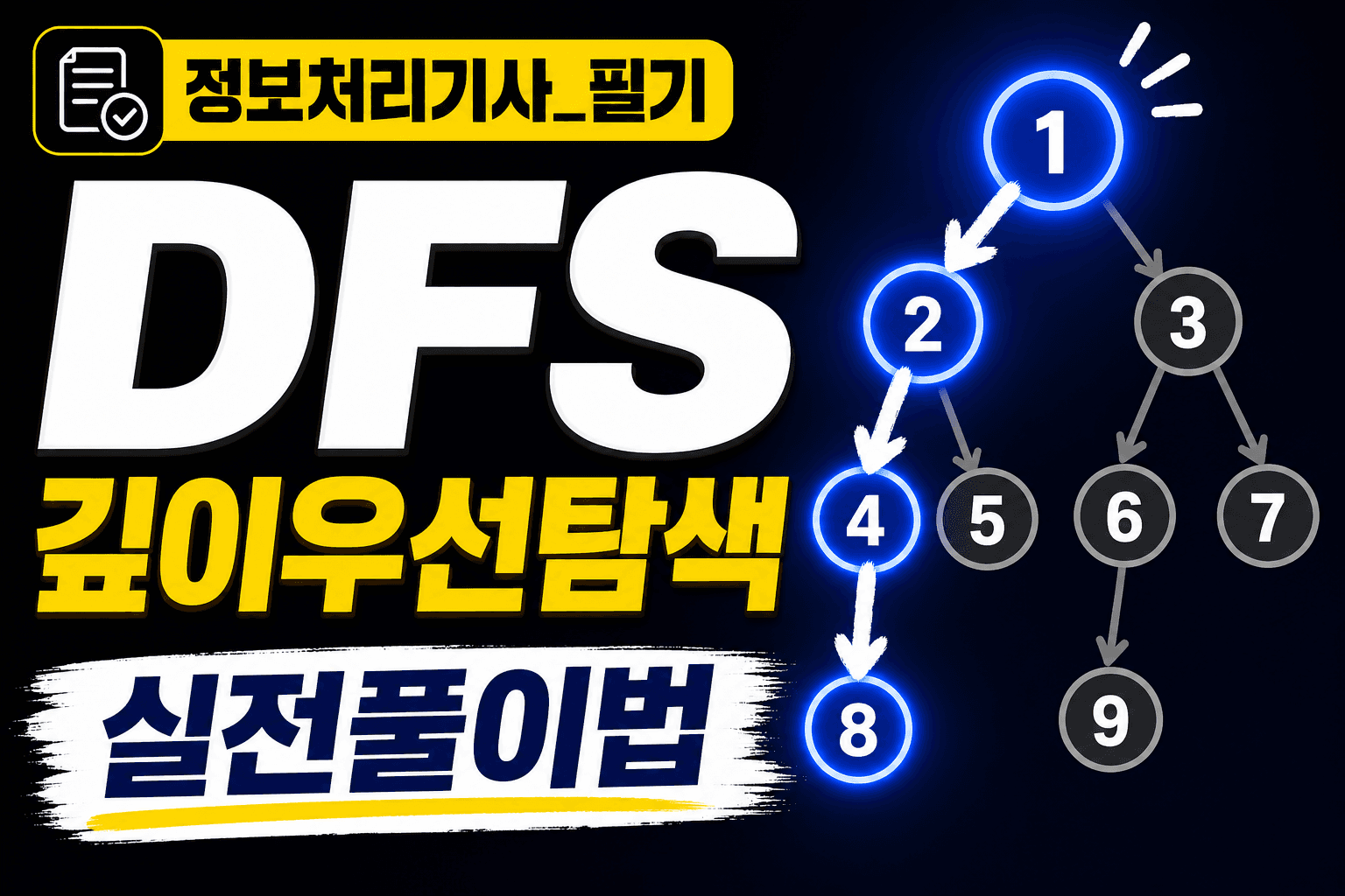 정보처리기사 필기 자료구조 - 그래프 운행법 깊이 우선 탐색(DFS) 기출 예제 풀이